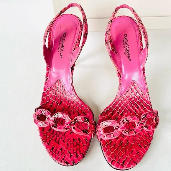 Dolce & Gabbana pink snakeskin sandals 37.5 - Picture 4 of 12